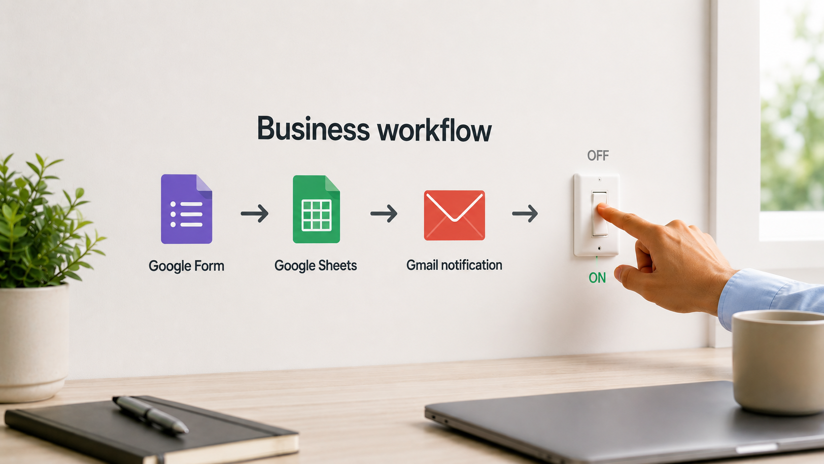 Simple business workflow being turned on like a switch