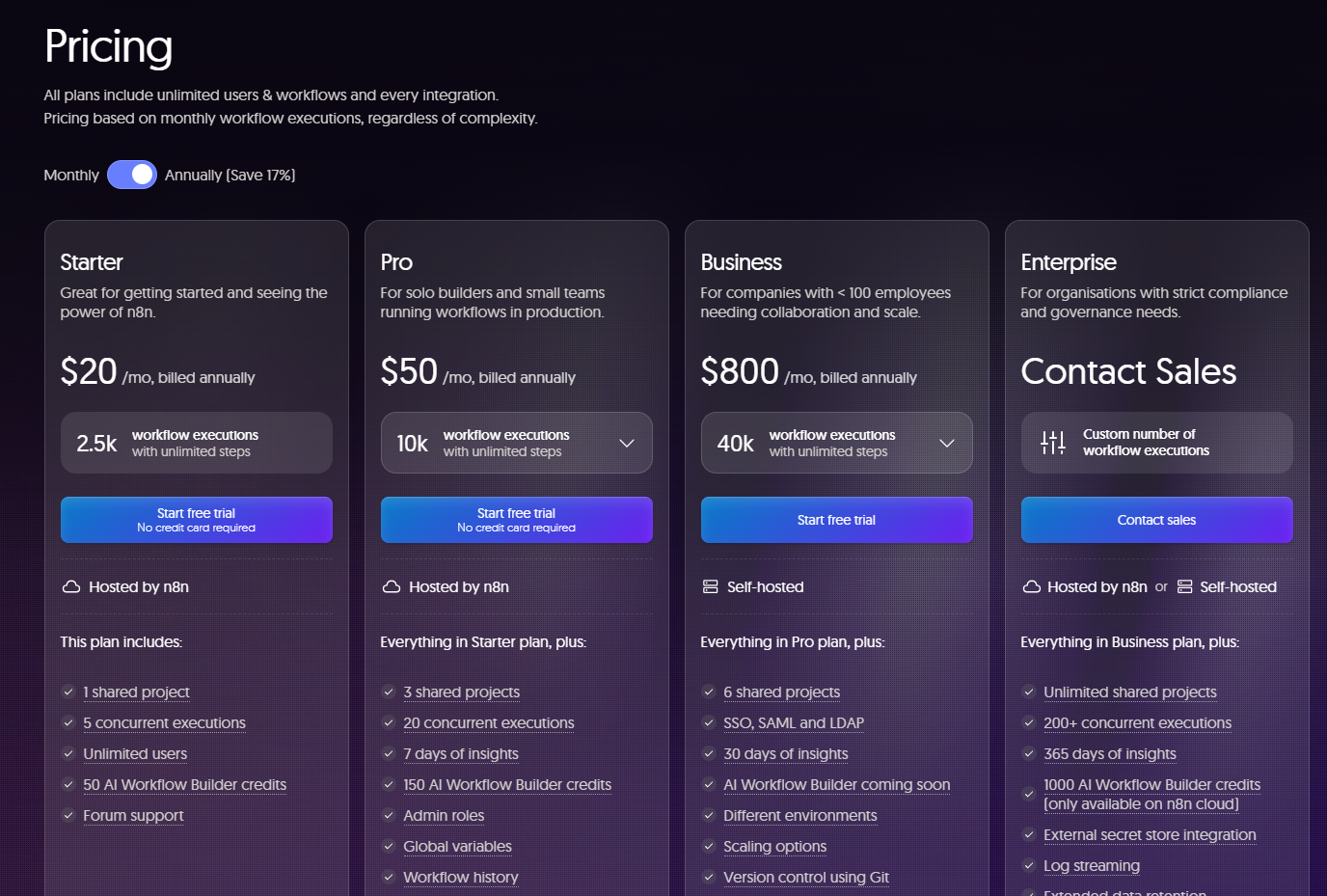 n8n pricing page screenshot
