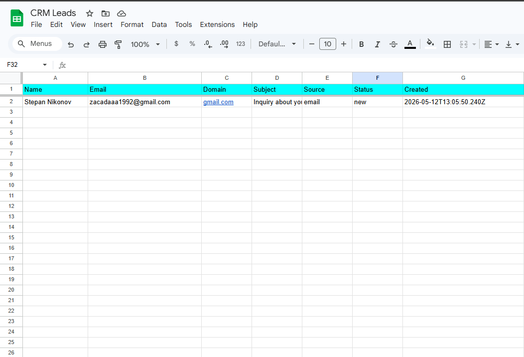 CRM Leads Google Sheet after the workflow runs